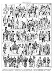 Fototapeta na wymiar Police collage from 1500 to 1930 France / Antique engraved illustration from from La Rousse XX Sciele 