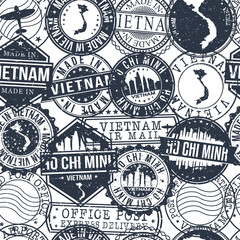 Ho Chi Minh Vietnam Stamps. City Stamp Vector Art. Postal Passport Travel. Design Set Pattern.