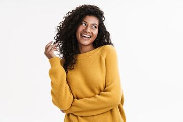 Happy positive young african girl posing isolated