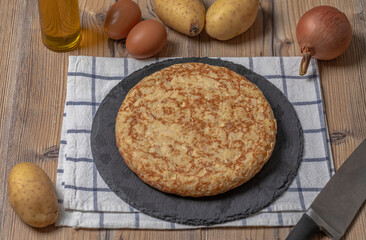 Spanish omelet with potatoes and onion, typical Spanish cuisine