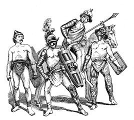Gladiators fighting / Antique engraved illustration from from La Rousse XX Sciele	