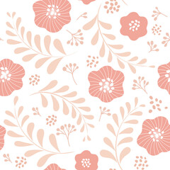 Illustrations of flowers in pastel colors in the Scandinavian style.　Seamless pattern