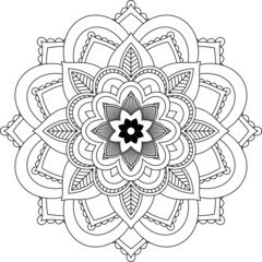 Easy Mandala coloring book simple and basic for beginners, seniors and children. Set of Mehndi flower pattern for Henna drawing and tattoo. Decoration in ethnic oriental, Indian style.