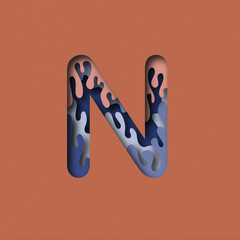 Letter N in the style of Paper Chut. Letter of the alphabet. Use for printing, handmade, textiles, crafts, websites, postcards and greetings