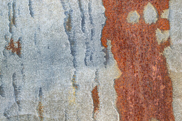Iron sheet with corrosion. Streaks of rust run down the metal. The texture of an old metal sheet.