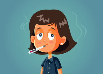 Sick Girl with Thermometer in Her Mouth