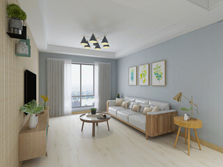 Modern family elegant living room design, the living room is placed with sofa, TV and table furniture and household appliances