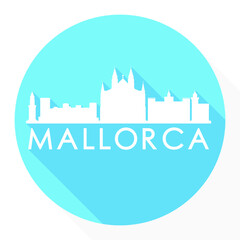 Majorca, Balearic Islands, Spain Flat Icon. Skyline Silhouette Design. City Vector Art Famous Buildings.