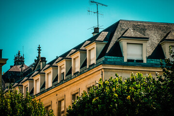 View of the facade of a building in the downtown of Reims in France
