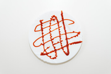 White plate with blood. Halloween concept. Halloween background.