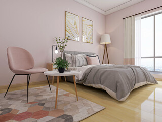 Pink family bedroom design, very warm feeling