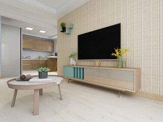 Modern family elegant living room design, the living room is placed with sofa, TV and table furniture and household appliances