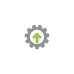 Gear and three green up arrows. icon isolated on white. Vector flat illustration for technology or innovation.