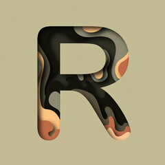 Letter R in the style of Paper Chut. Letter of the alphabet. Use for printing, handmade, textiles, crafts, websites, postcards and greetings
