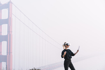 Anonymous woman in VR goggles