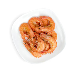 roasted prawn in dish isolated on white background ,grilled shrimp ,include clipping path