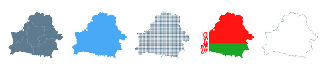 Belarus Map Set - Vector Solid, Contour, Regions, Flag, Pixels