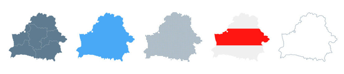 Belarus Map Set - Vector Solid, Contour, Regions, Flag, Pixels
