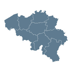 Belgium Map - Vector Solid Contour and State Regions