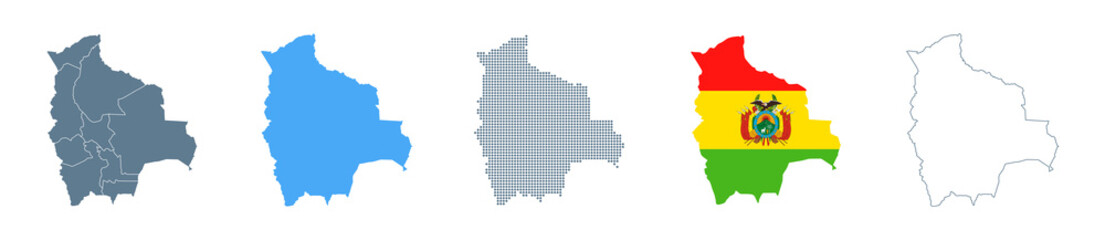 Bolivia Map Set - Vector Solid, Contour, Regions, Flag, Pixels