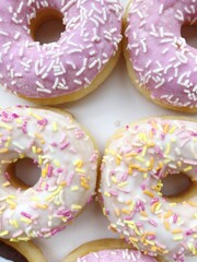 Fresh doughnuts with cream and chocolate macro