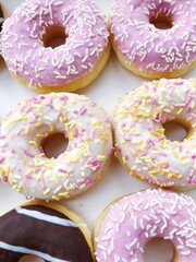 Fresh doughnuts with cream and chocolate macro