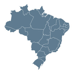 Brazil Map - Vector Solid Contour and State Regions
