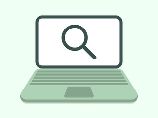 Magnifying glass on laptop - vector concept illustration