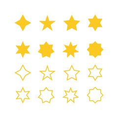 Stars icons collection. Yellow bold and outline stars. Isolated quality symbol. Success abstract stars. Flat linear feedback stars. Vector EPS 10.