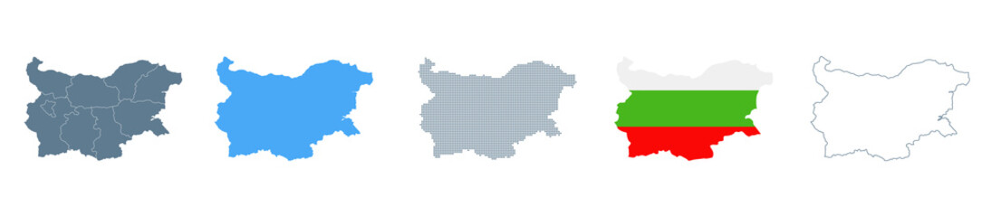 Bulgaria Map Set - Vector Solid, Contour, Regions, Flag, Pixels