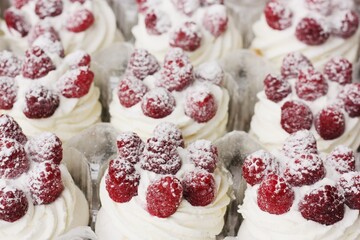 Anna Pavlova cake with cream and berries 