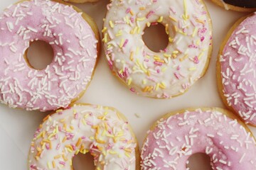 Fresh doughnuts with cream and chocolate macro