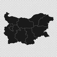 Bulgaria Map - Vector Solid Contour and State Regions on Transparent Background