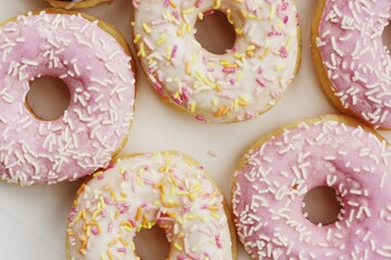 Fresh doughnuts with cream and chocolate macro