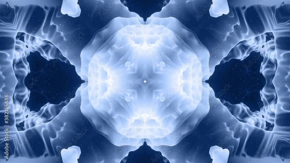 Poster 3d abstract shape like star or flower, symmetrical structure of black blue velvet material intersper