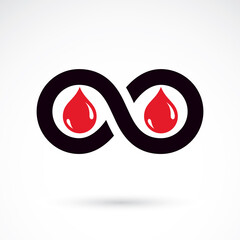 Vector illustration of heart shape and infinity symbol. Hematology theme, medical treatment design. Cardiology medical care vector emblem for use in pharmacy.