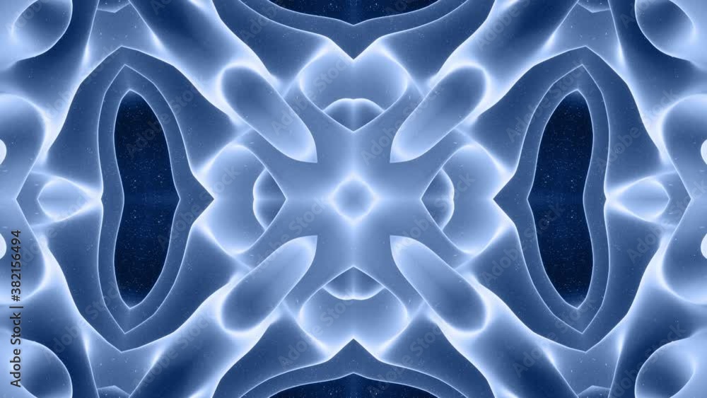 Poster 3d abstract shape like star or flower, symmetrical structure of black blue velvet material intersper