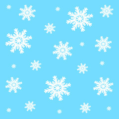 White snowflakes on a blue background