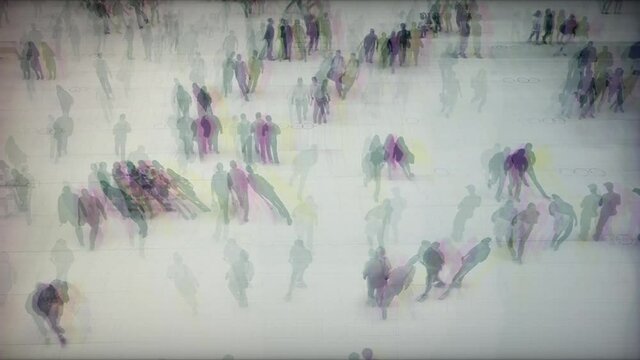 Sequence of CCTV camera and street public with digital glitch effect in surveillance, crowd tracking concept, modern cyber technology protection. High quality 4k footage