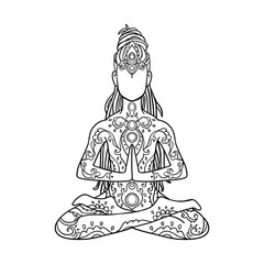 Yoga man with dreadlock. Ornament beautiful esoteric Concept of meditation. Geometric element hand drawn. Vector illustration