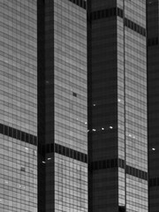 Obraz premium Abstract Glass Facade of high-rise building Modern Architecture look illusion in black and white color