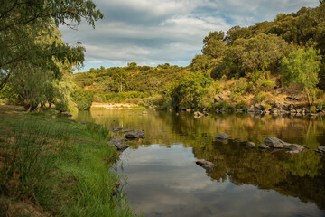 Fototapeta na wymiar summer landscape with river and blue sky.
