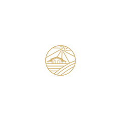 Real estate home logo line icon. Modern luxury villa house sign. Gold residential property development symbol.