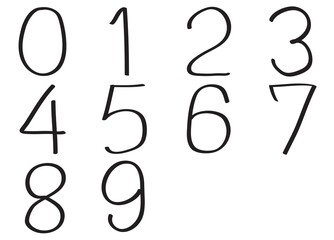 Vector Number 0 to 9 Freehand. Fonts Doodle.