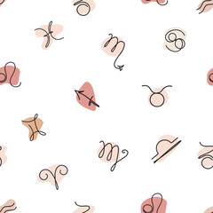 Set of zodiac signs characters. 12 items. Seamless pattern.