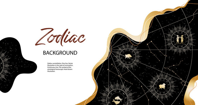 Astrological horoscope. Horizontal background with zodiac constellations.