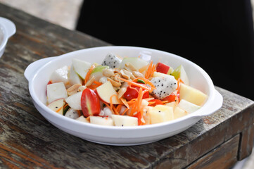 fruit salad, apple and dragon fruit salad