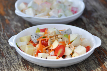 fruit salad, apple and dragon fruit salad