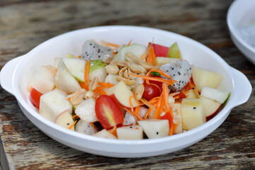 fruit salad, apple and dragon fruit salad