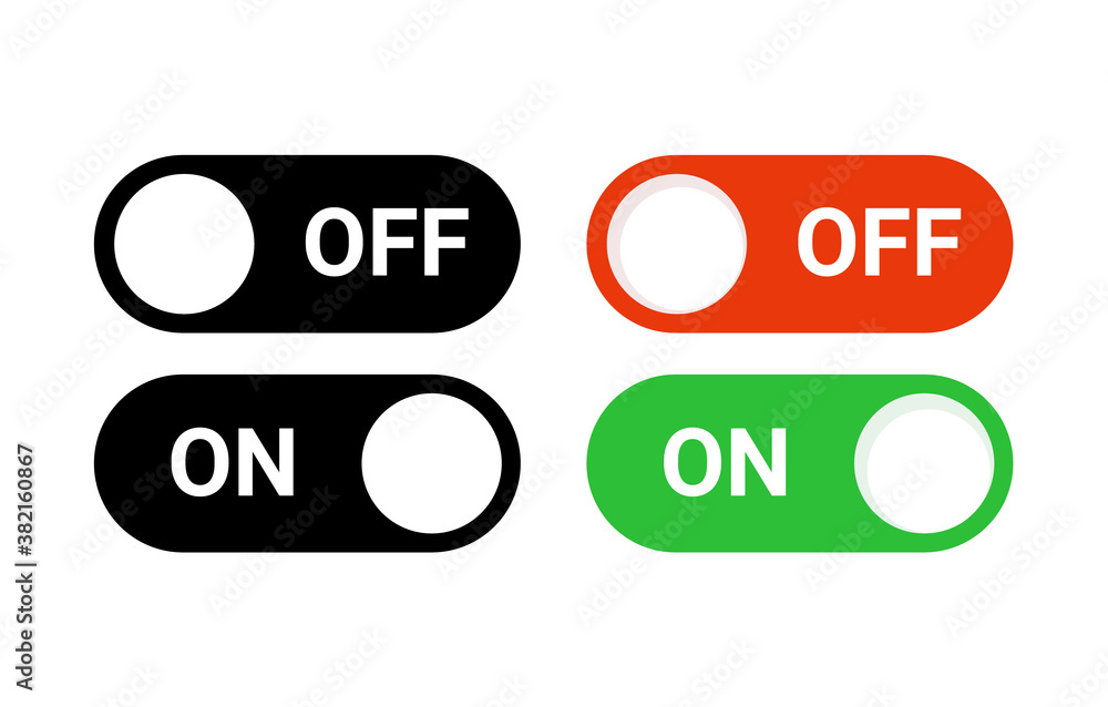 Poster switch off on button toggle digital turn icon. on off slider activate vector mobile app ui